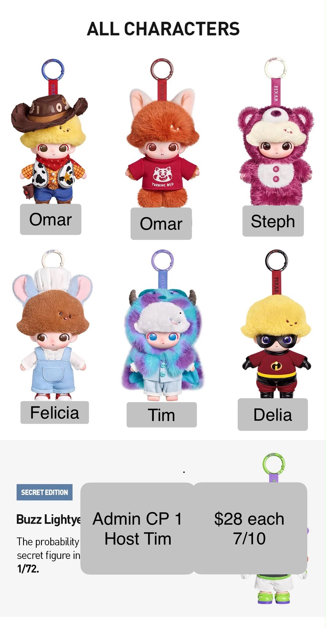【preorder】POP MART Dimoo World x Pixar Plush Series toy surprise box Dolls